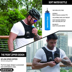 Running Vest, Zip Reflective Running Vests with 500Ml Hydration Bottle, Adjustable Waistband & Breathable Material, Chest Pack Gear Phone Holder for Running, Men & Women