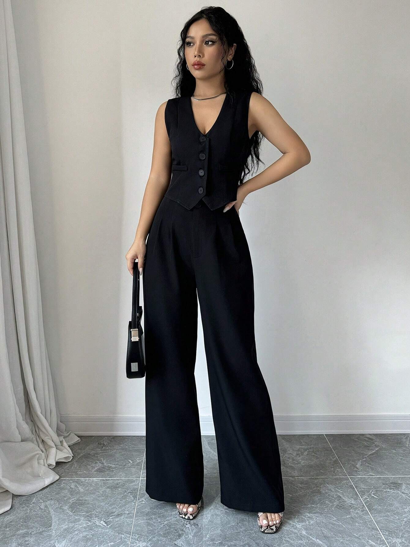 Chicease Sleeveless Blazer Vest and Suit Pants Set