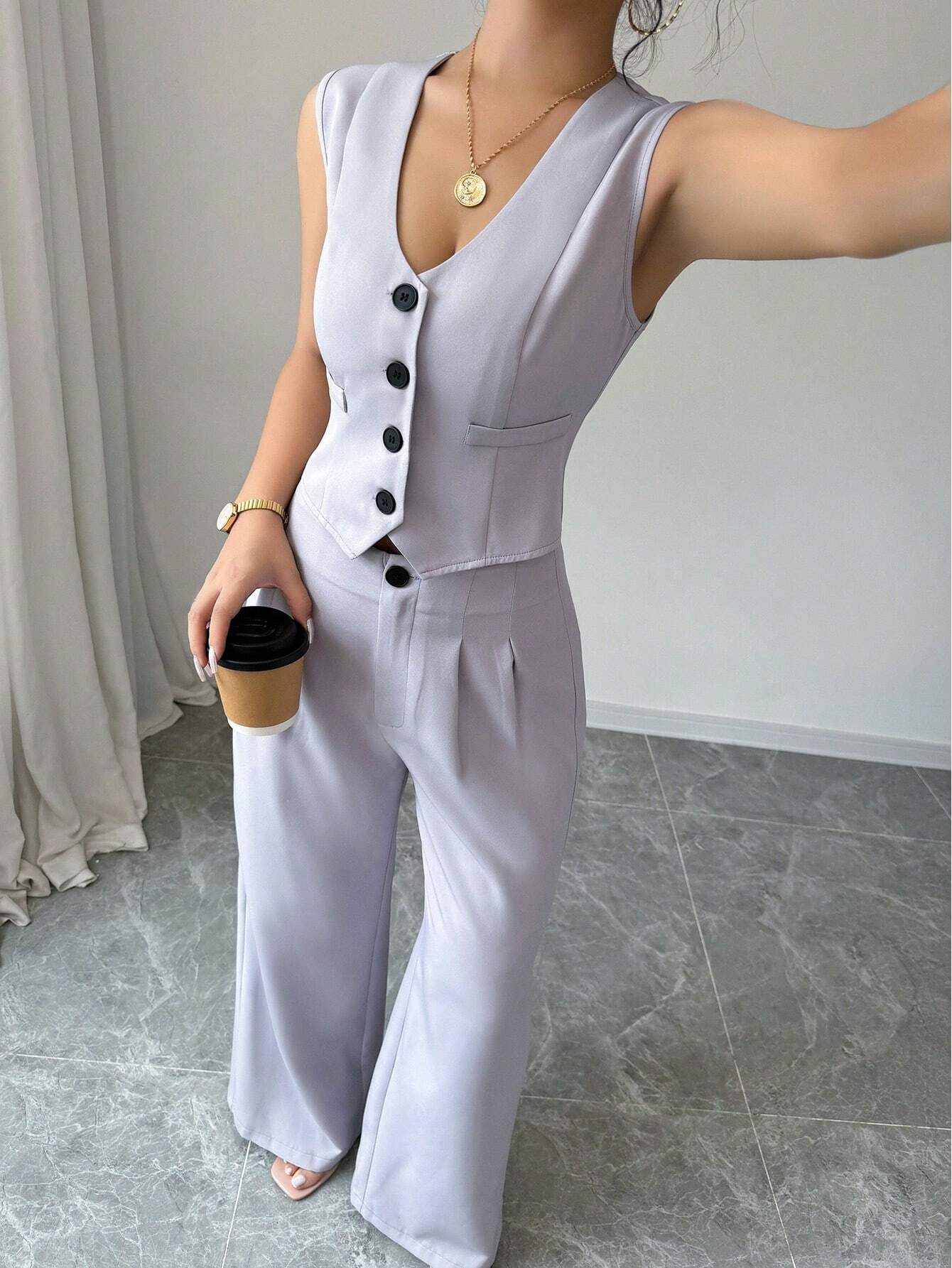 Chicease Sleeveless Blazer Vest and Suit Pants Set