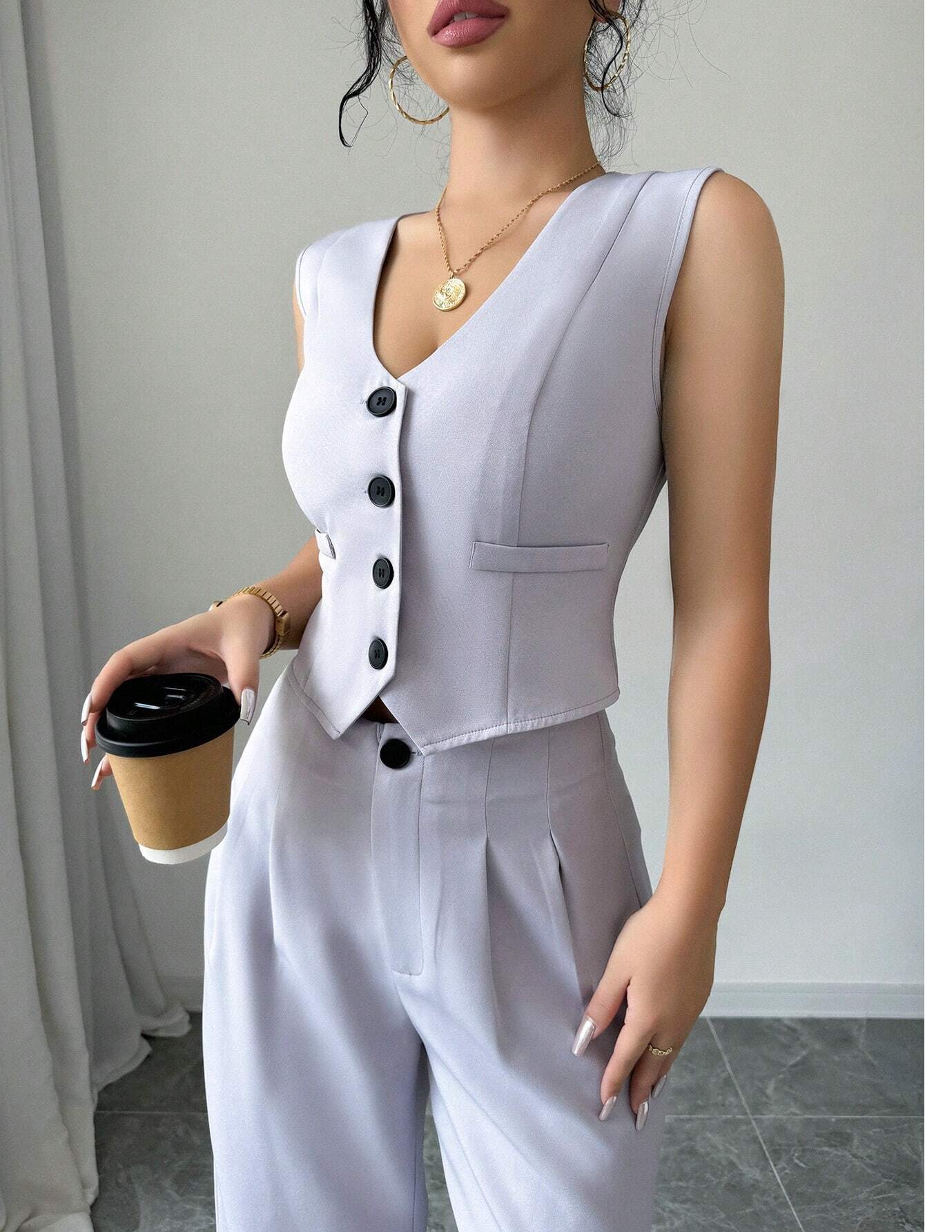 Chicease Sleeveless Blazer Vest and Suit Pants Set