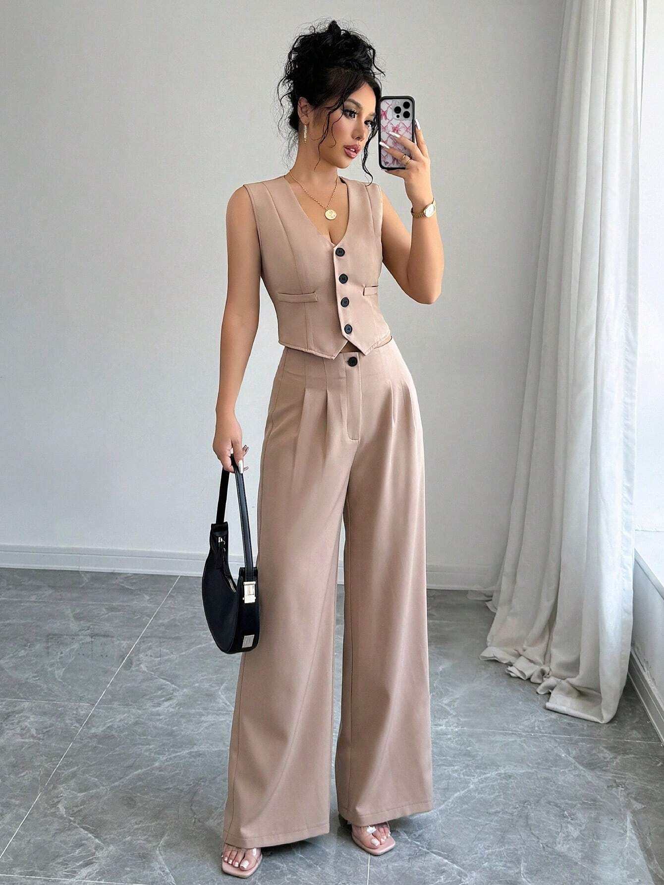 Chicease Sleeveless Blazer Vest and Suit Pants Set