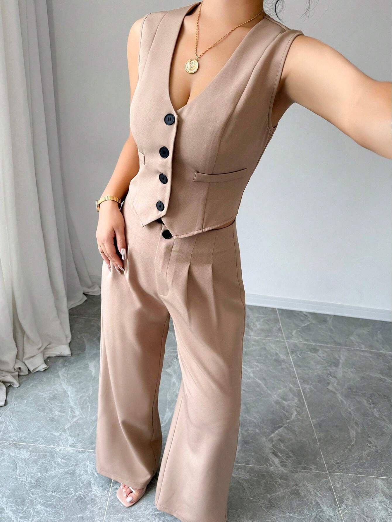 Chicease Sleeveless Blazer Vest and Suit Pants Set