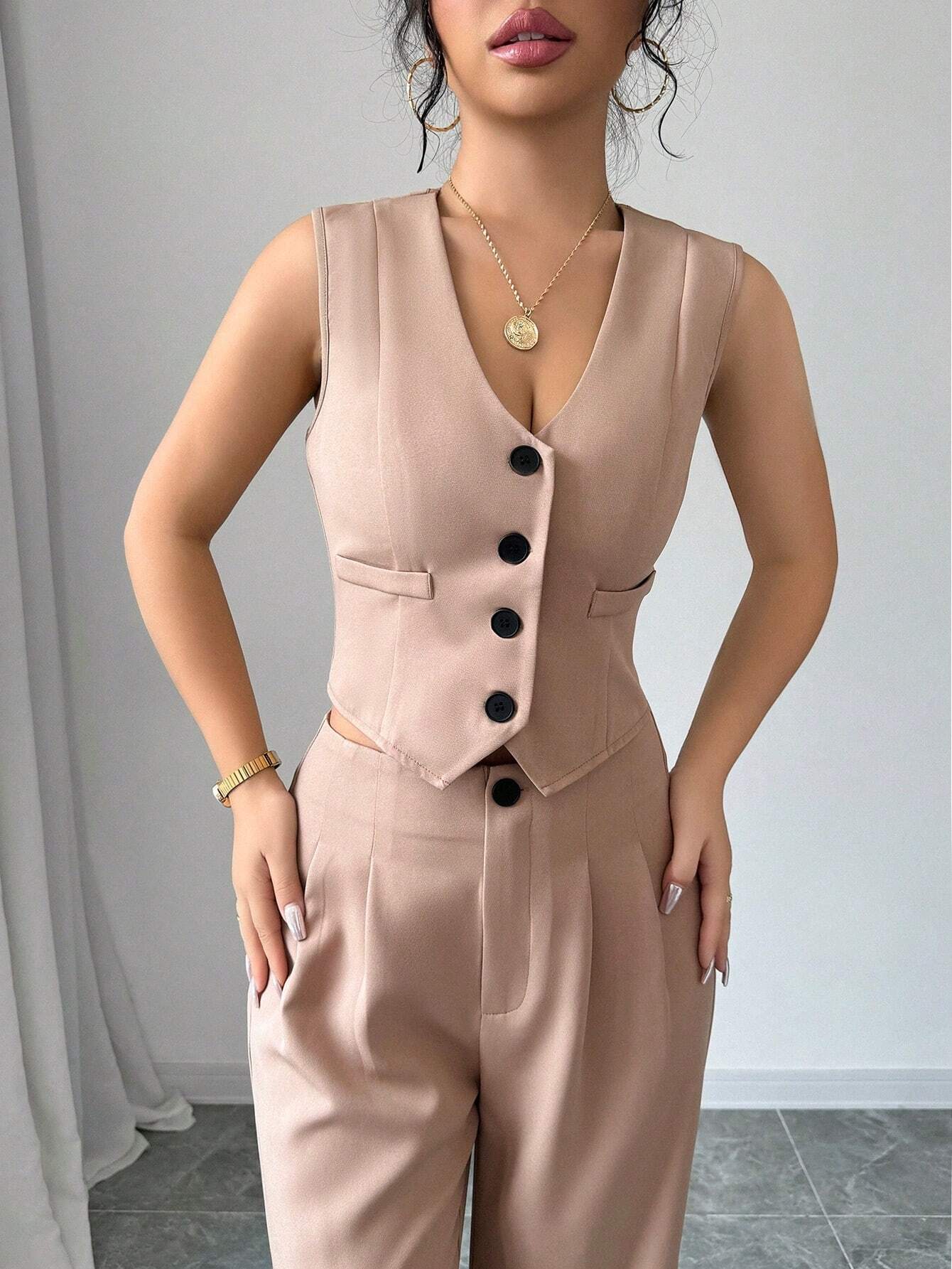 Chicease Sleeveless Blazer Vest and Suit Pants Set