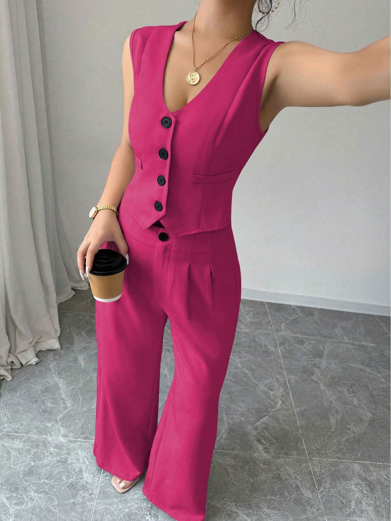 Chicease Sleeveless Blazer Vest and Suit Pants Set