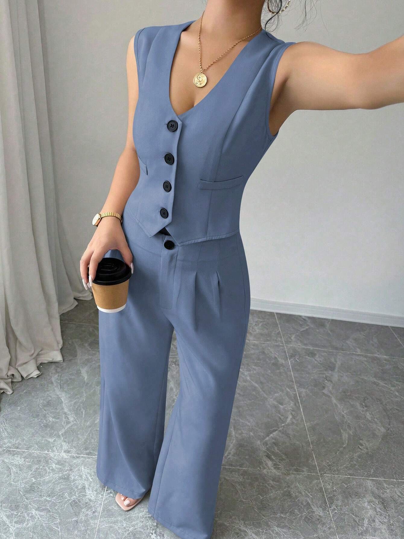 Chicease Sleeveless Blazer Vest and Suit Pants Set