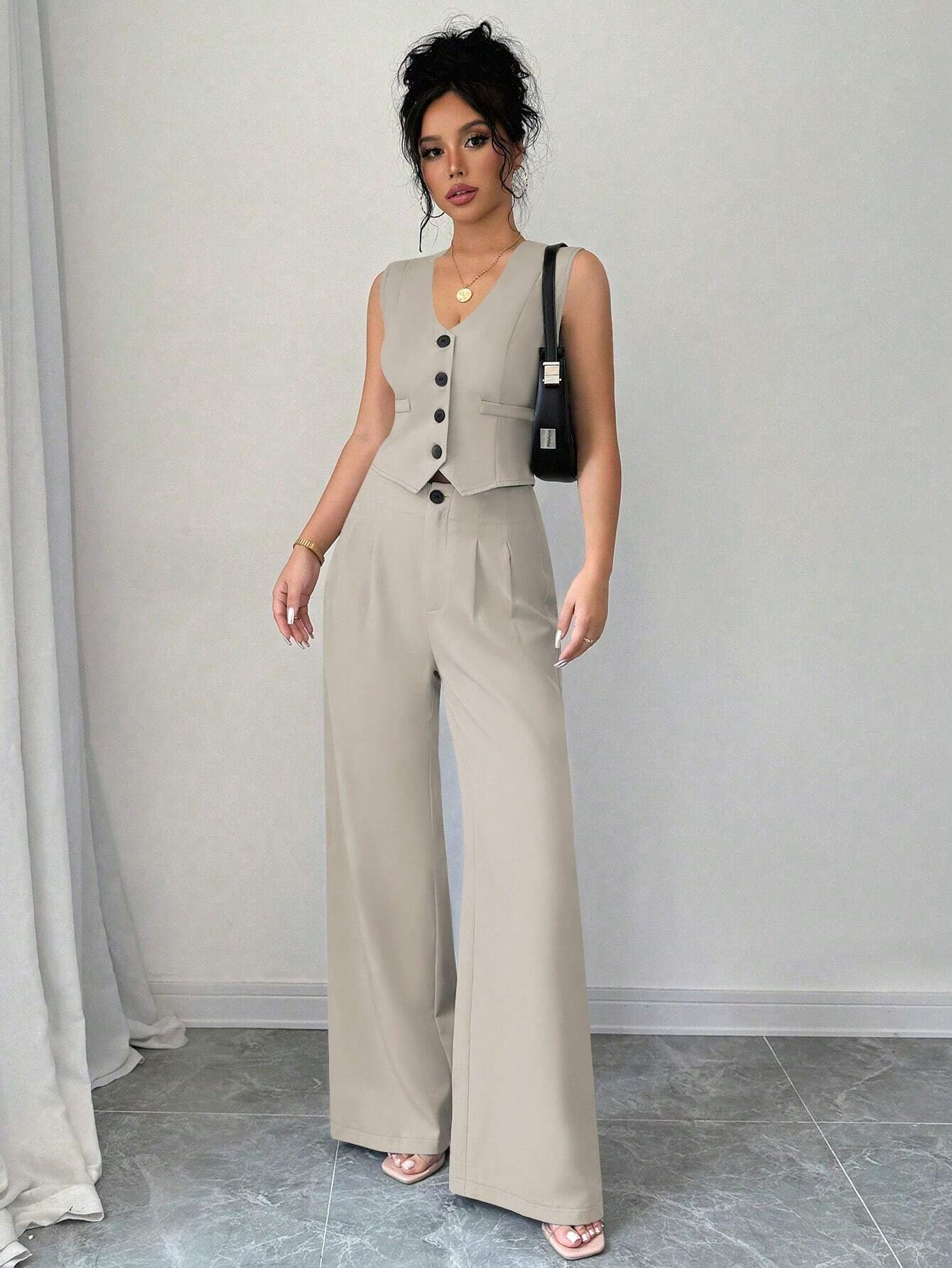 Chicease Sleeveless Blazer Vest and Suit Pants Set