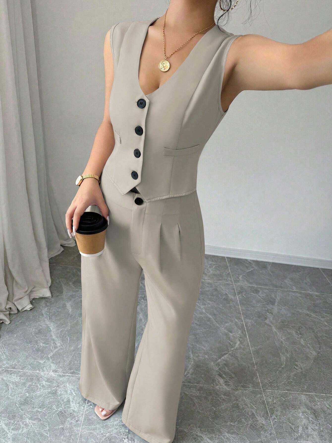 Chicease Sleeveless Blazer Vest and Suit Pants Set