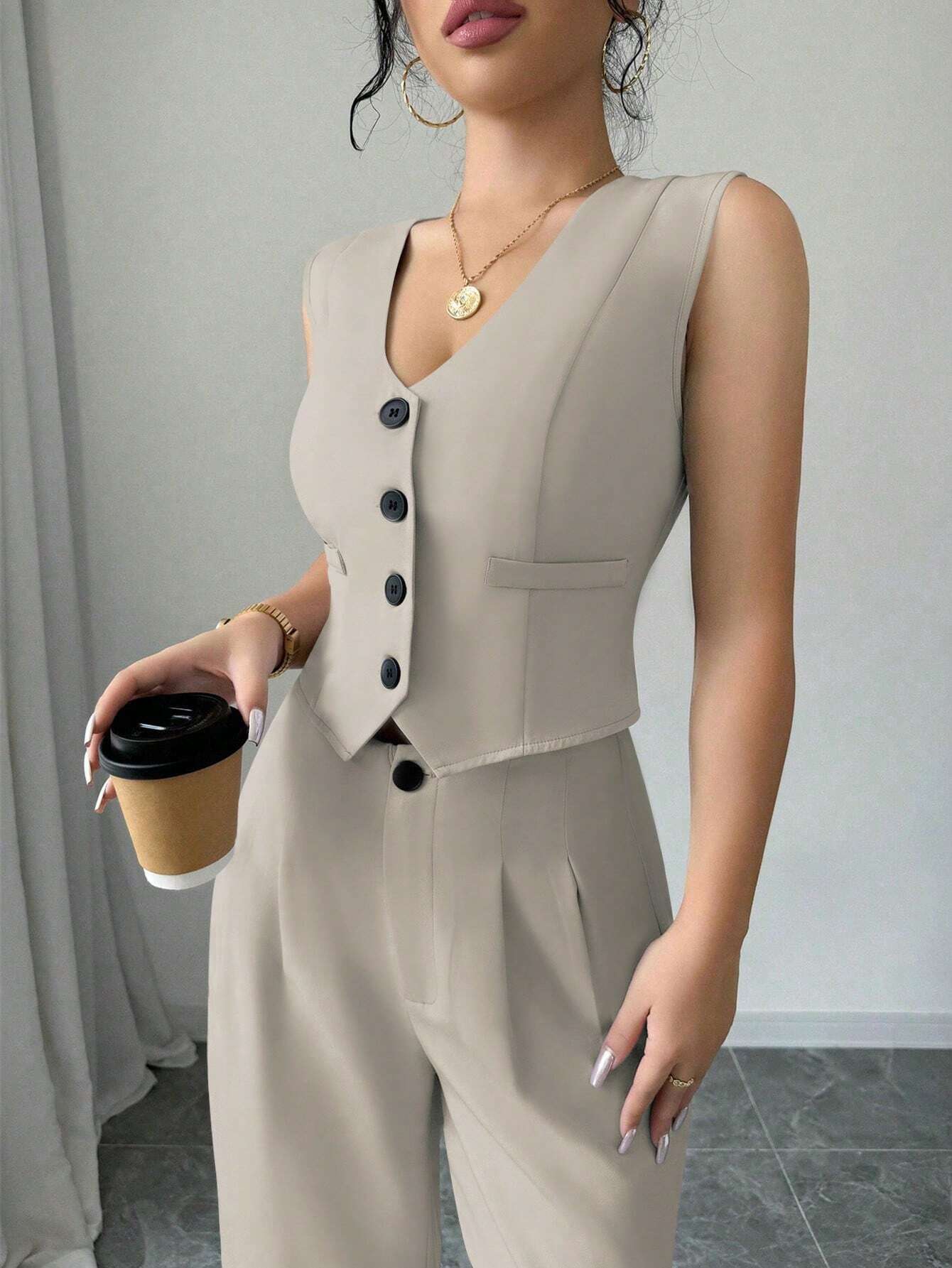 Chicease Sleeveless Blazer Vest and Suit Pants Set