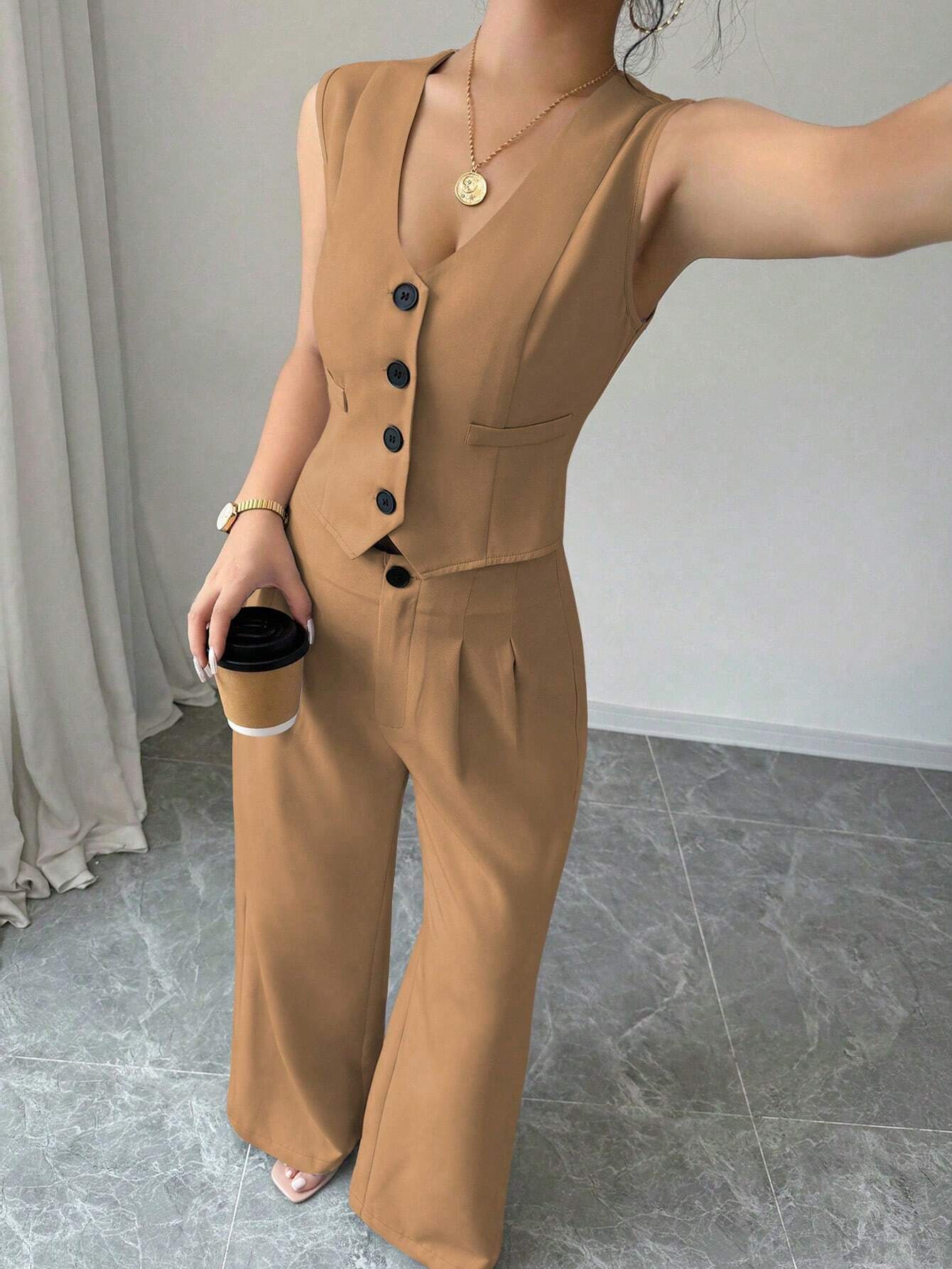 Chicease Sleeveless Blazer Vest and Suit Pants Set