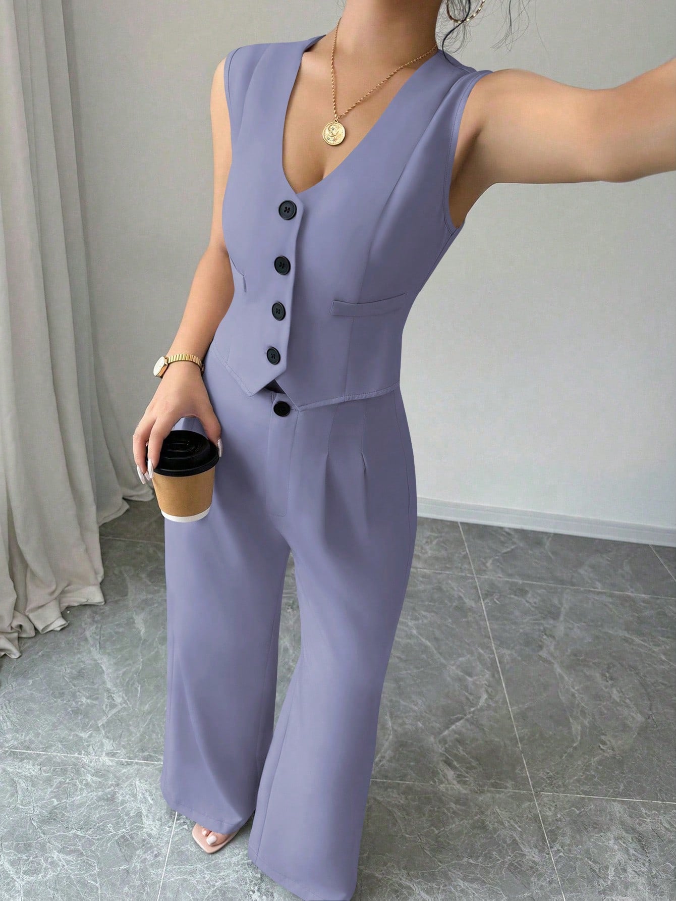 Chicease Sleeveless Blazer Vest and Suit Pants Set