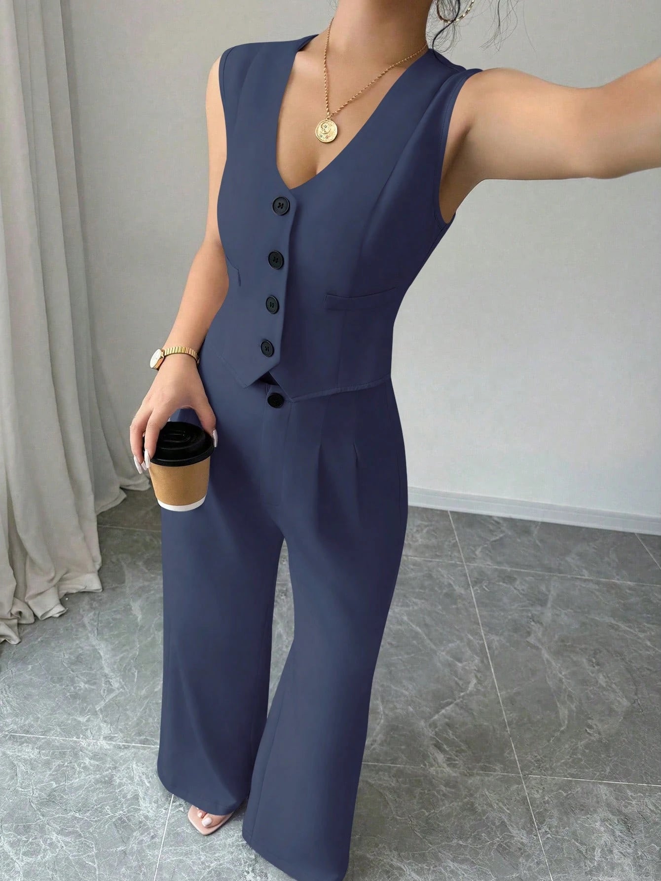 Chicease Sleeveless Blazer Vest and Suit Pants Set