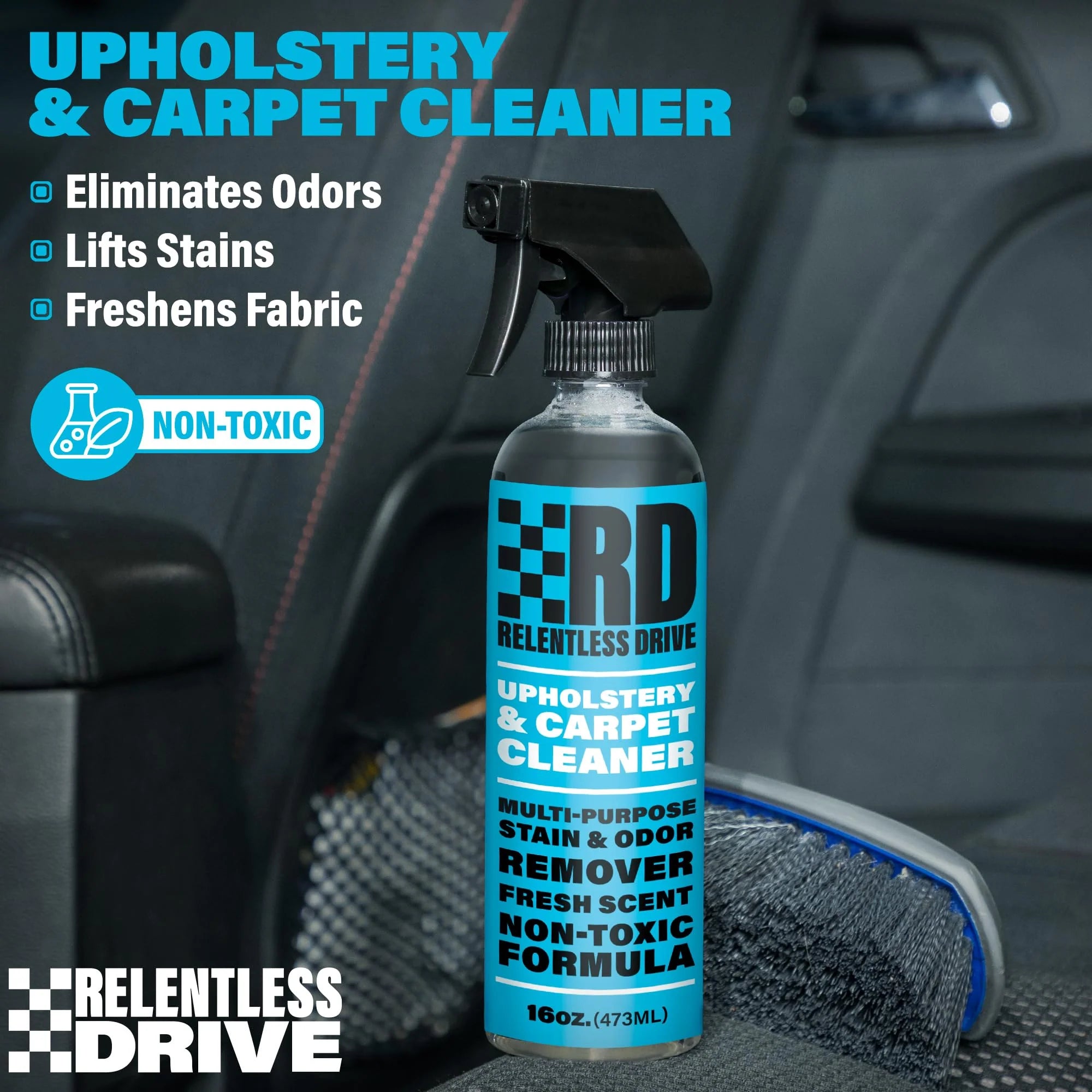 Professional Carpet Cleaner Spray & Upholstery Brush Kit for Car Interior - Car Seat Cleaner & Car Upholstery Cleaner - 16 Oz