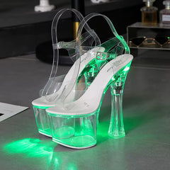 Size 34-43 Hoof Heels Nightclub High Heels Luminous Sandals Catwalk Pole Dancing Shoes Crystal Platform Women Led Light Sandals