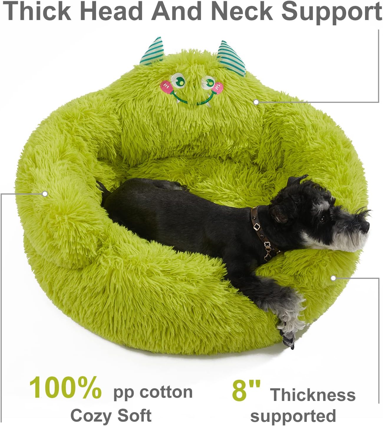 Calming Donut Pet Bed, Plush Anti-Anxiety Dog & Cat Bed for Small Pets, Soft Indoor Cuddler Bed with Non-Slip Bottom, Large (27"X27"X14"), Green