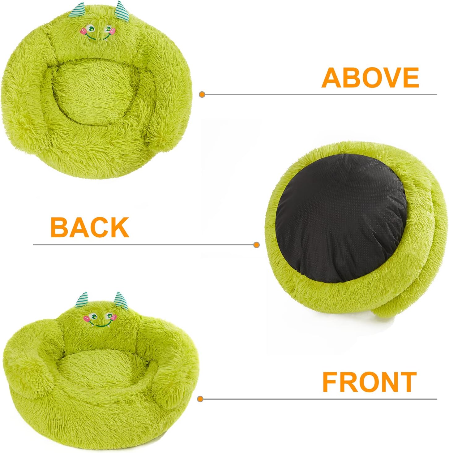 Calming Donut Pet Bed, Plush Anti-Anxiety Dog & Cat Bed for Small Pets, Soft Indoor Cuddler Bed with Non-Slip Bottom, Large (27"X27"X14"), Green