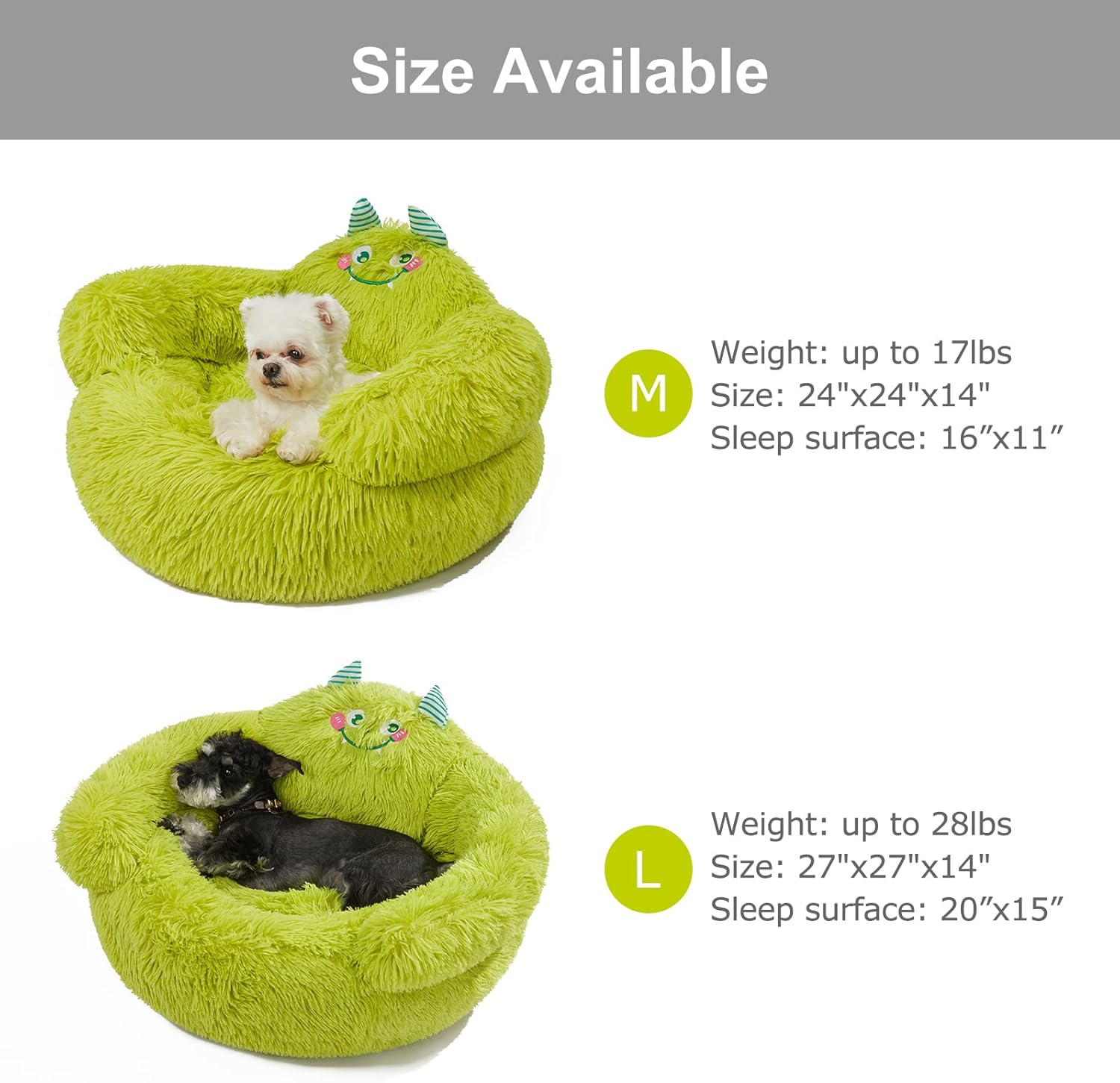 Calming Donut Pet Bed, Plush Anti-Anxiety Dog & Cat Bed for Small Pets, Soft Indoor Cuddler Bed with Non-Slip Bottom, Large (27"X27"X14"), Green