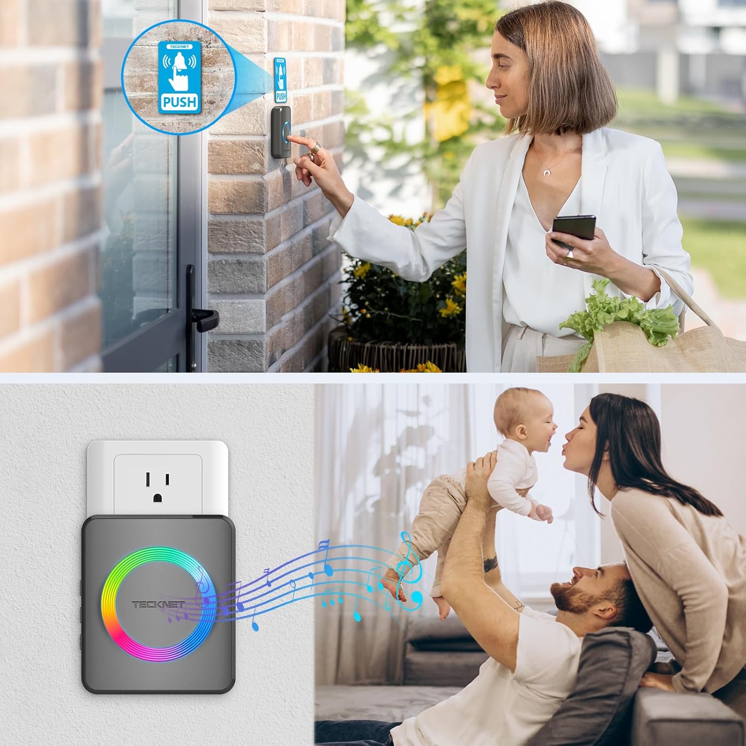 Wireless Doorbells for Home, IP65 Waterproof 1,970Ft 120Db Door Bell Ringer Wireless for Classroom with 60 Chimes & 5 Volume Levels, RGB Flash