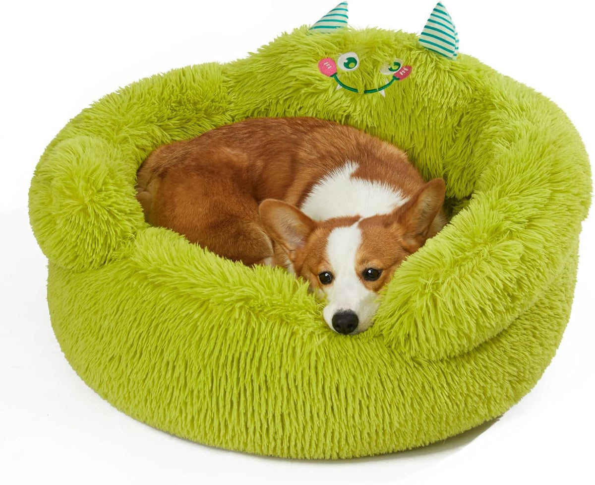 Calming Donut Pet Bed, Plush Anti-Anxiety Dog & Cat Bed for Small Pets, Soft Indoor Cuddler Bed with Non-Slip Bottom, Large (27"X27"X14"), Green