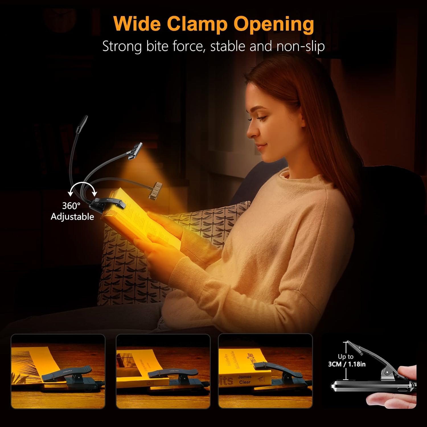  LED Rechargeable Book Light for Reading in Bed with Memory Function- Eye Caring 3 Color Temperatures,Stepless Dimming Brightness,80 Hrs Runtime Lightweight Clip on Light for Book Lovers