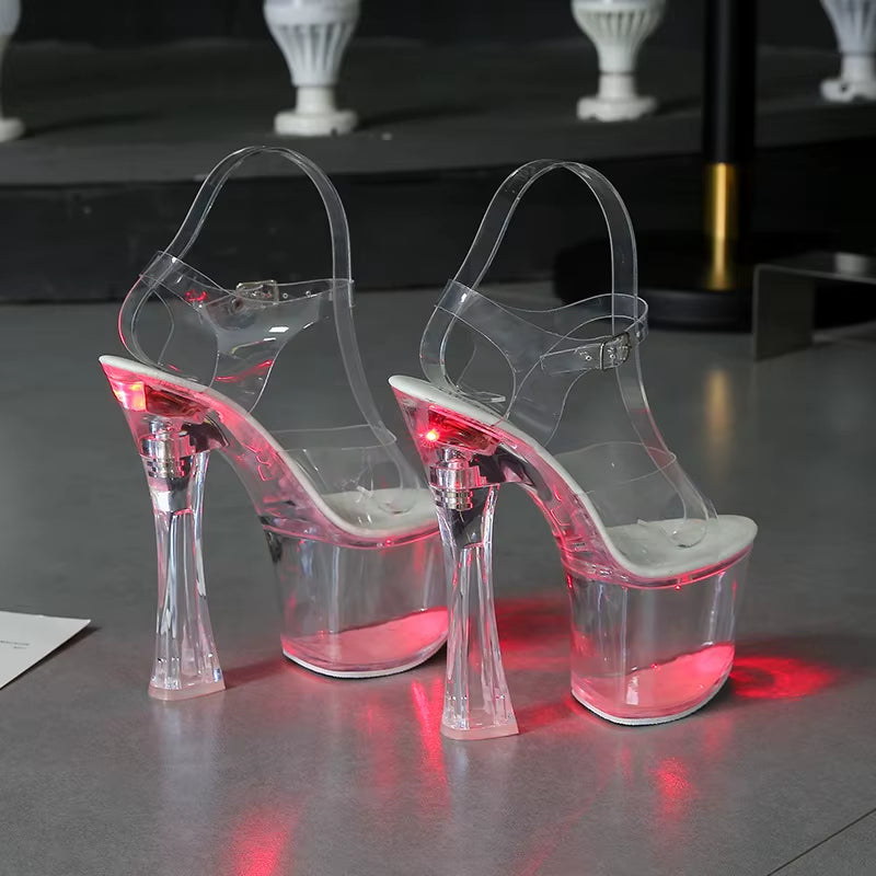 Size 34-43 Hoof Heels Nightclub High Heels Luminous Sandals Catwalk Pole Dancing Shoes Crystal Platform Women Led Light Sandals