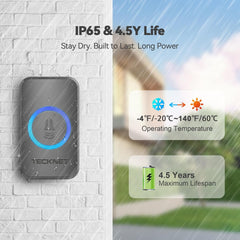 Wireless Doorbells for Home, IP65 Waterproof 1,970Ft 120Db Door Bell Ringer Wireless for Classroom with 60 Chimes & 5 Volume Levels, RGB Flash