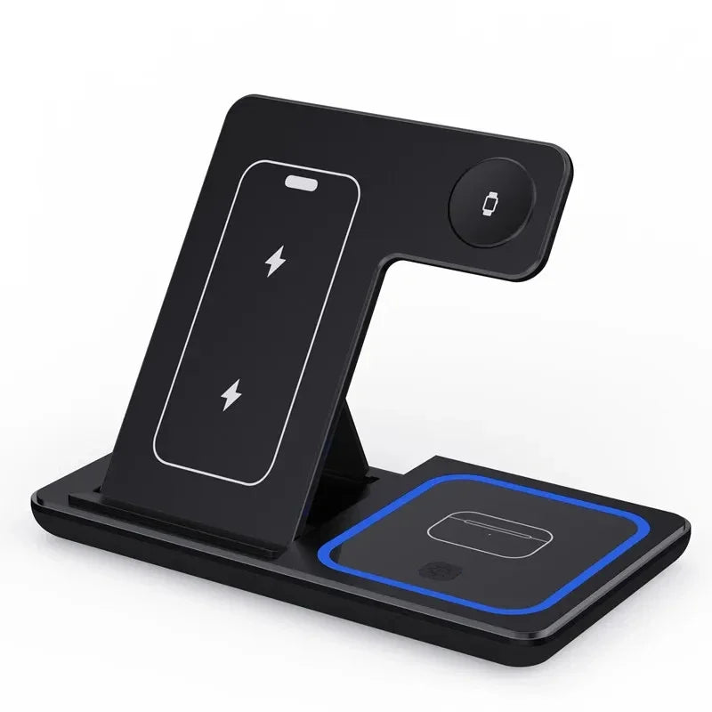 3 in 1 Foldable Wireless Charger Stand for Iphone 15 14 13 12 Pro Max plus Iwatch Airpods 3/2 Fast Charging Station Dock Holder