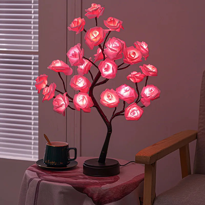 LED Table Lamp Lights Rose Flower Tree USB Night Lights Home Decoration Parties Xmas Christmas Wedding Bedroom Decor Rose Lamp