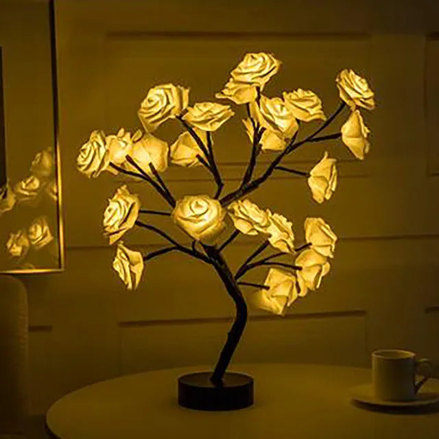 LED Table Lamp Lights Rose Flower Tree USB Night Lights Home Decoration Parties Xmas Christmas Wedding Bedroom Decor Rose Lamp