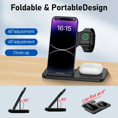 3 in 1 Foldable Wireless Charger Stand for Iphone 15 14 13 12 Pro Max plus Iwatch Airpods 3/2 Fast Charging Station Dock Holder