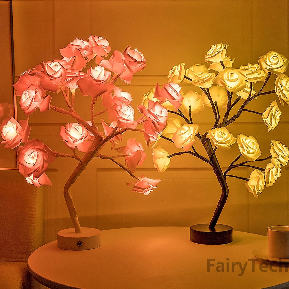 LED Table Lamp Lights Rose Flower Tree USB Night Lights Home Decoration Parties Xmas Christmas Wedding Bedroom Decor Rose Lamp