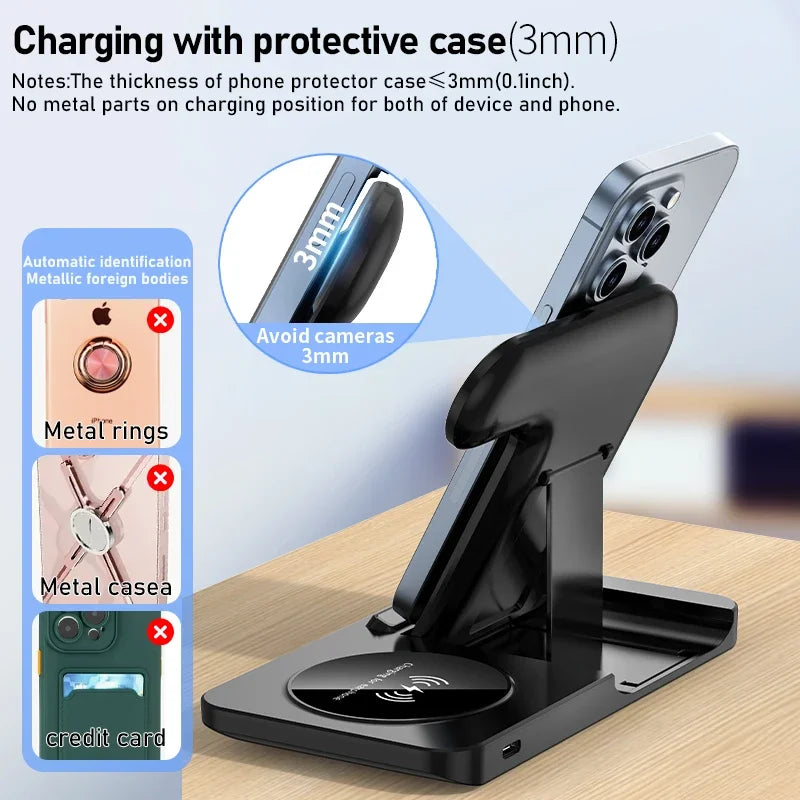 3 in 1 Foldable Wireless Charger Stand for Iphone 15 14 13 12 Pro Max plus Iwatch Airpods 3/2 Fast Charging Station Dock Holder