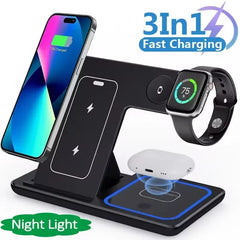 3 in 1 Foldable Wireless Charger Stand for Iphone 15 14 13 12 Pro Max plus Iwatch Airpods 3/2 Fast Charging Station Dock Holder