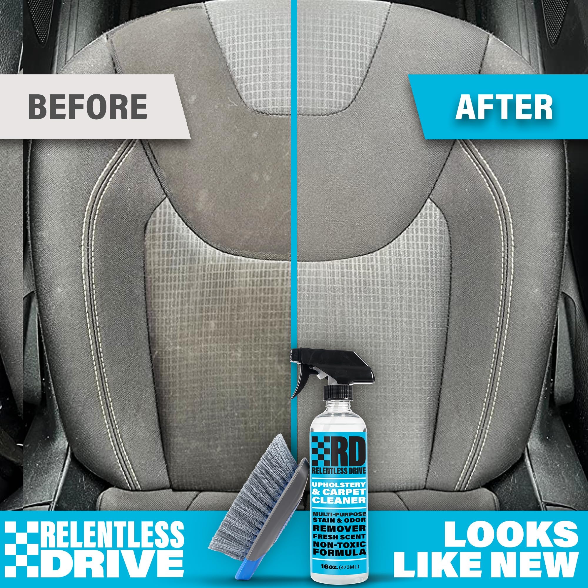 Professional Carpet Cleaner Spray & Upholstery Brush Kit for Car Interior - Car Seat Cleaner & Car Upholstery Cleaner - 16 Oz